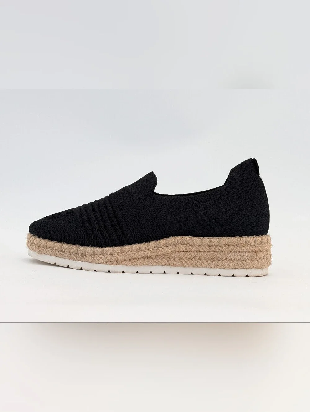 Adrienne Vittadini Sport Sz 7.5 Niko Espadrille Sneakers Black Knit Platform